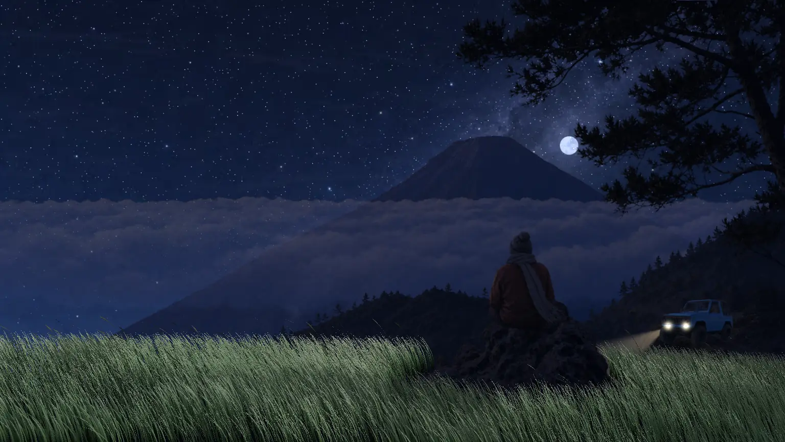 Ilustrasi malam berbintang di Dieng